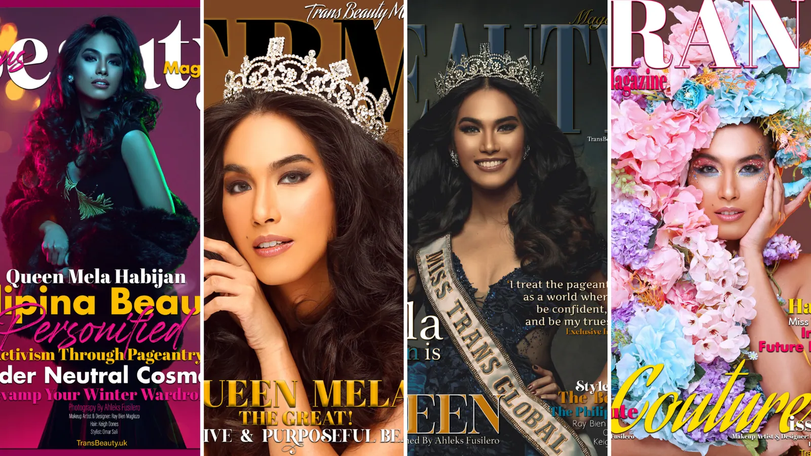 Magazine covers of Mela Franco Habijan, Miss Trans Global commissioned by us. How to build a flexible magazine layout system