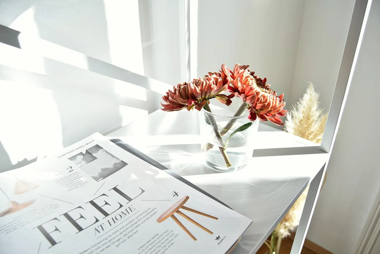 magazine, article, white, flower background, room, table, flower, vase, nature, glass, flower wallpaper, display, beautiful flowers, office. Case study: redesigning a fictional magazine feature for print and web