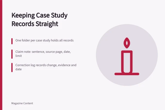 Card listing record types for case study source tracking. How Magazine Editors Keep a Case Study Record Straight