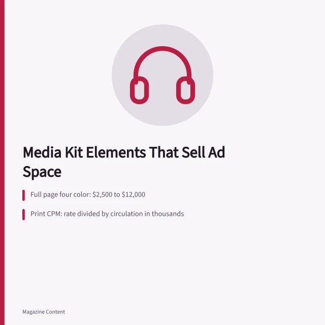 Media kit rate sheet showing page rates, circulation and CPM figures. Magazine Media Kit Examples: What to Include to Sell Ad Space