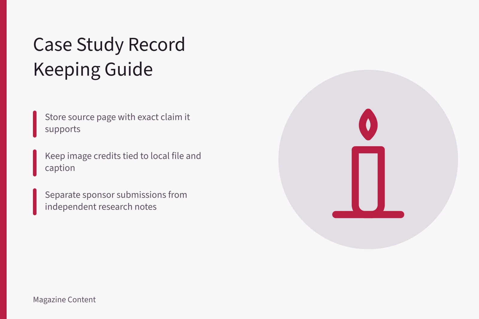 Card listing record types for case study source tracking. How roadside design studios keep case study owner records straight