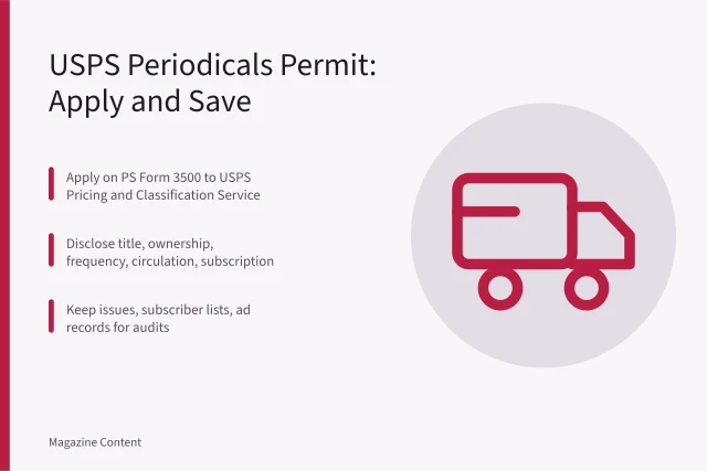 USPS periodicals mail permit application, disclosure and recordkeeping requirements. USPS Periodicals Mail Permit: How to Apply and Save on Postage