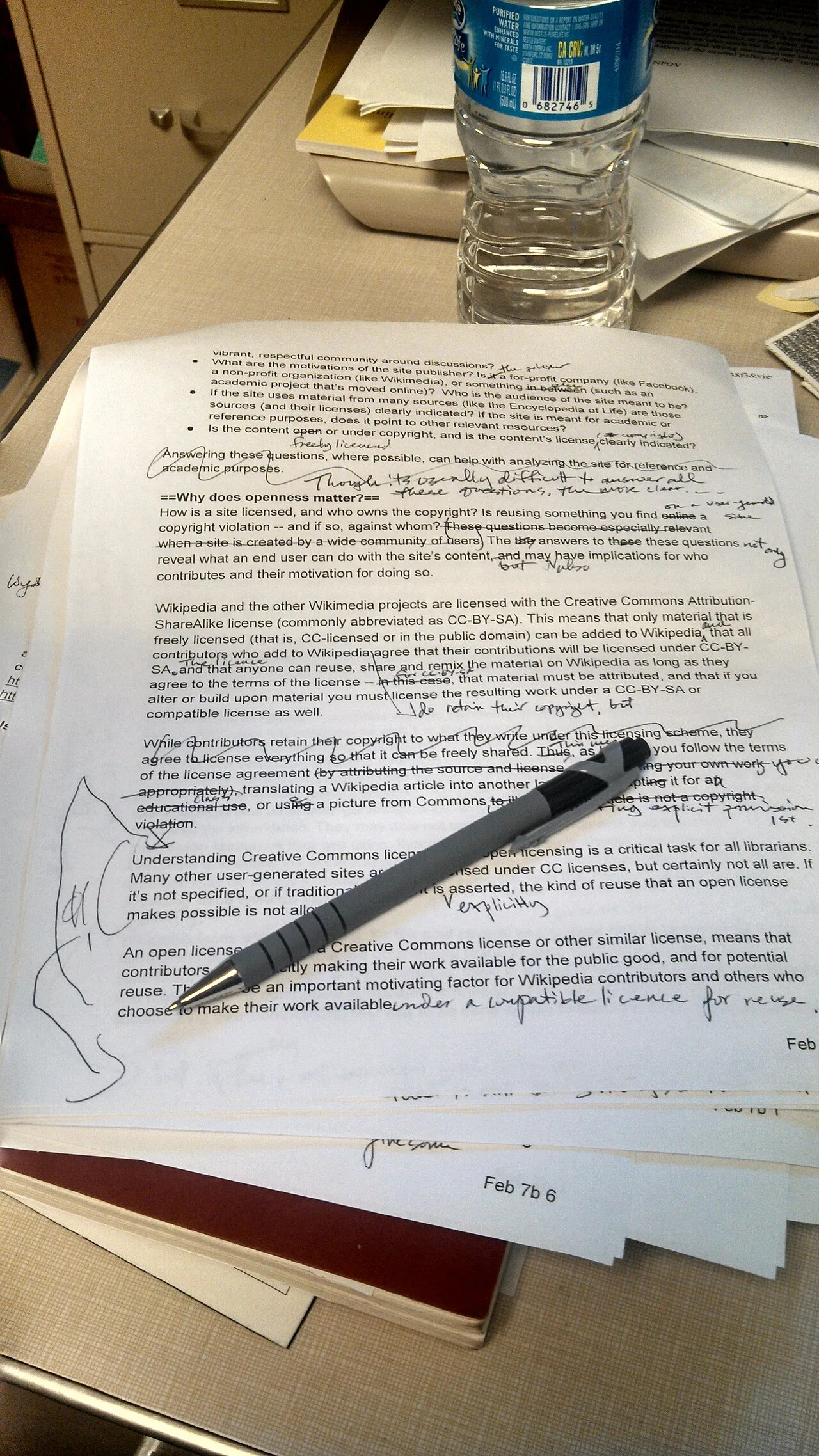 Printed manuscript with handwritten editing marks